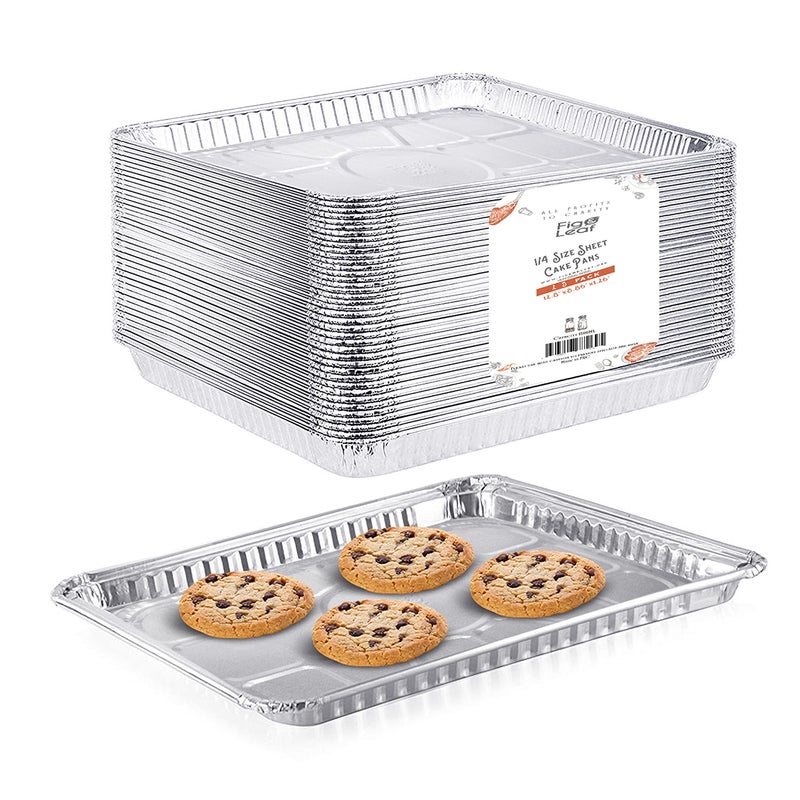 Fig & Leaf (25 Pack) 1/4 Size Cookie Sheet Baking Cake Pans l 12.8â€ x 8.9â€ Disposable Aluminum Foil Trays l Premium Heavy Duty Nonstick Baking Sheets Reusable - Image 1